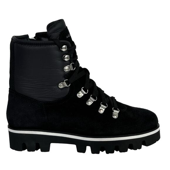 Aquatalia Morena Combat Boot Lug NEW Womens 7 Weatherproof Suede Black Italy - Picture 2 of 10